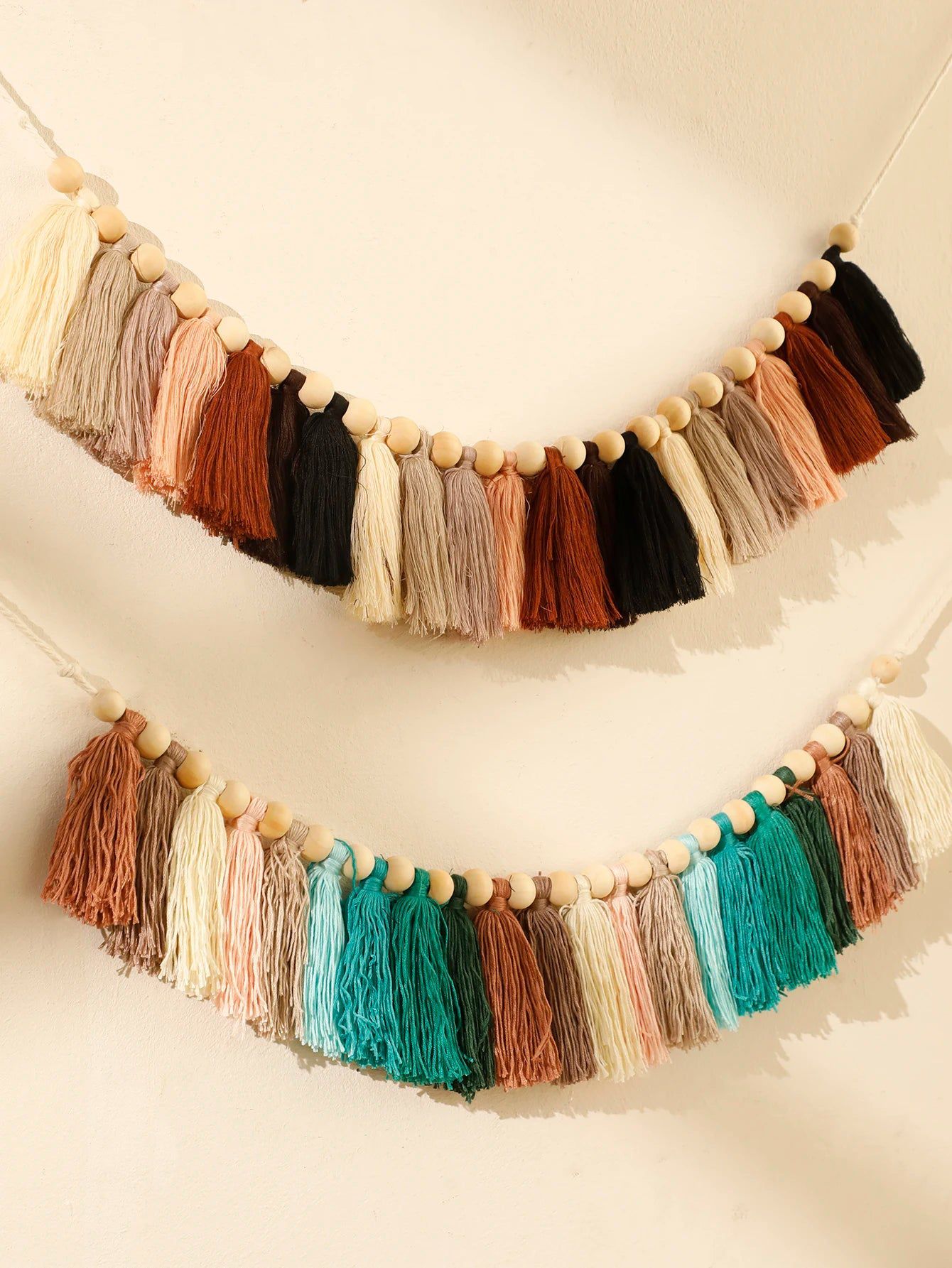 Rainbow Macrame Tassels in a Row