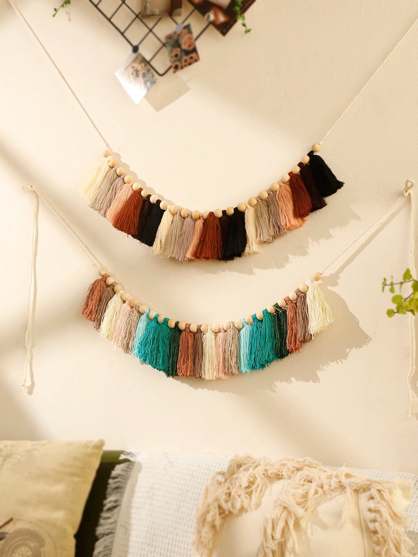 Rainbow Macrame Tassels in a Row