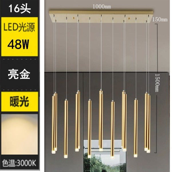 Rectangle LED Restaurant Chandelier - Modern Golden Hanging Lamp