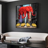 Rote Tiere, Elefant, rosa Nashorn, Leinwand-Wandkunst