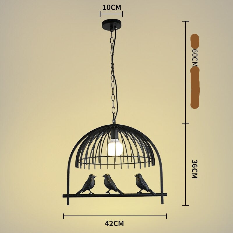 Lustre cage à oiseaux en fer et résine