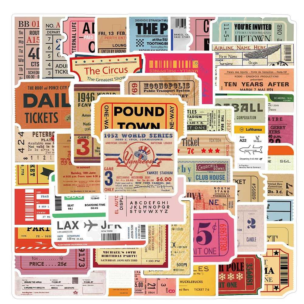 Retro Air Tickets Stickers Pack | Famous Bundle Stickers | Waterproof Bundle Stickers