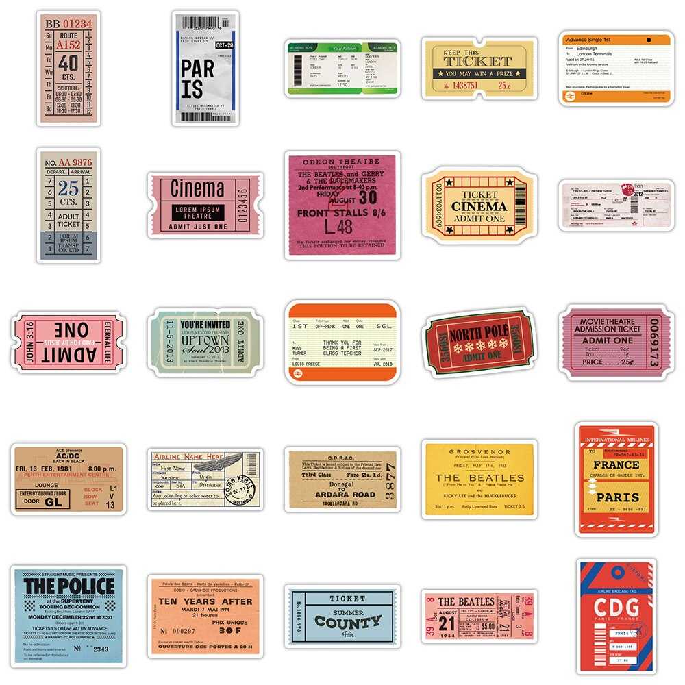 Retro Air Tickets Stickers Pack | Famous Bundle Stickers | Waterproof Bundle Stickers