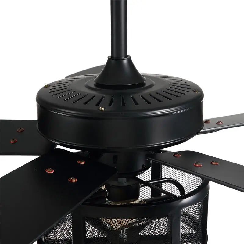 Retro Black Ceiling Fan Drum Style Wood Blades