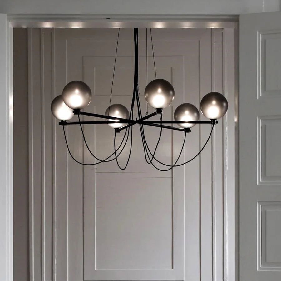 Retro Misty Gray Glass Ball LED Chandelier