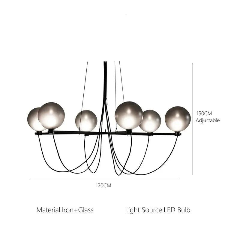 LED-Kronleuchter im Retro-Stil mit Glaskugeln in Nebelgrau