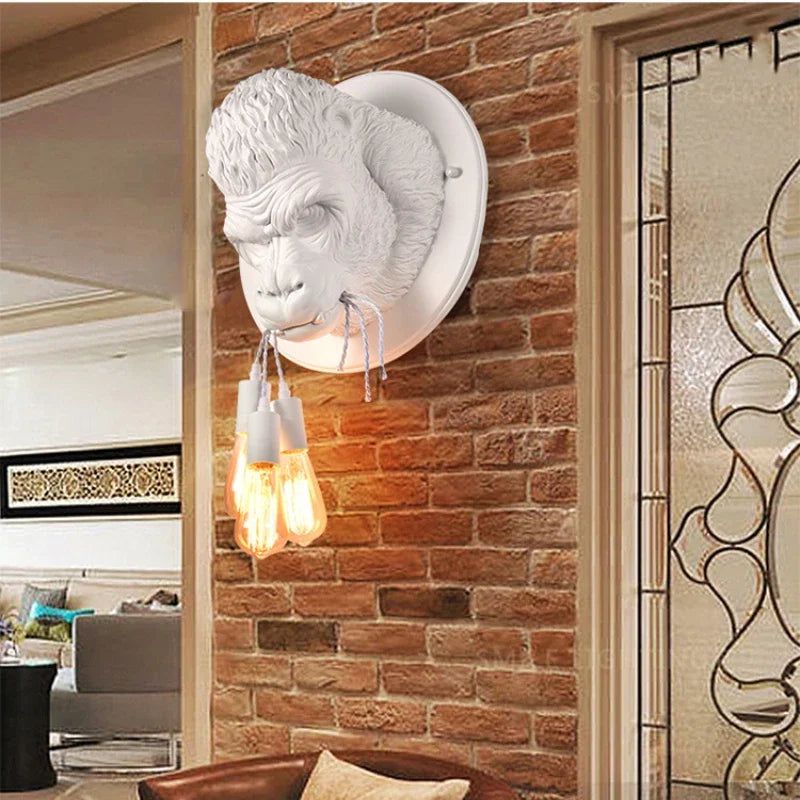 Retro Resin Gorilla Wall Lamp Decor