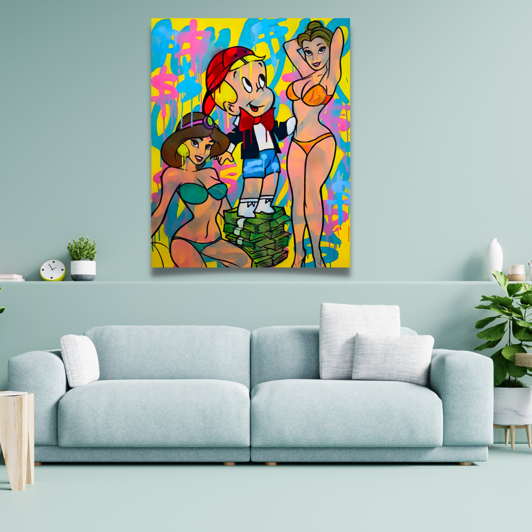 Richie Rich Monopoly Millionaire with Girls Canvas Wall Art