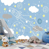 Rocket to Space Sketch Nursery Wallpaper