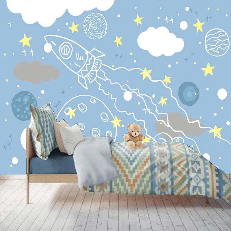 Rocket to Space Sketch Nursery Wallpaper