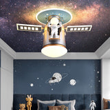 Satellite Earth Space Ship NASA LED Ceiling Lamp for Kids Room