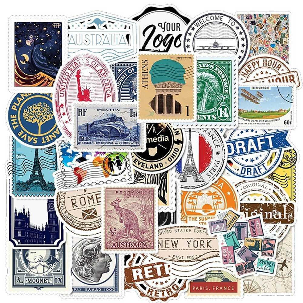 Retro Travel Stamp Stickers Pack | Famous Bundle Stickers | Waterproof Bundle Stickers