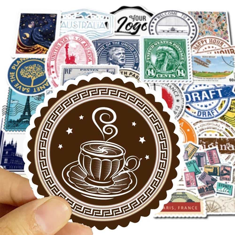 Retro Travel Stamp Stickers Pack | Famous Bundle Stickers | Waterproof Bundle Stickers