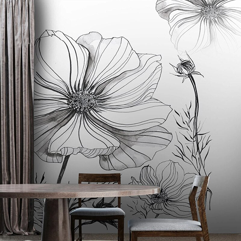 Papier Peint Fresque Fleur Esquisse : Design Incroyablement Unique