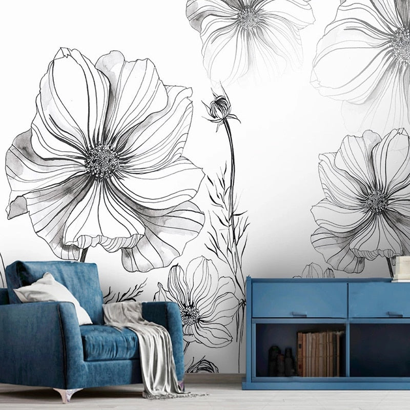 Sketch Flower Wallpaper Mural: Stunningly Unique Design