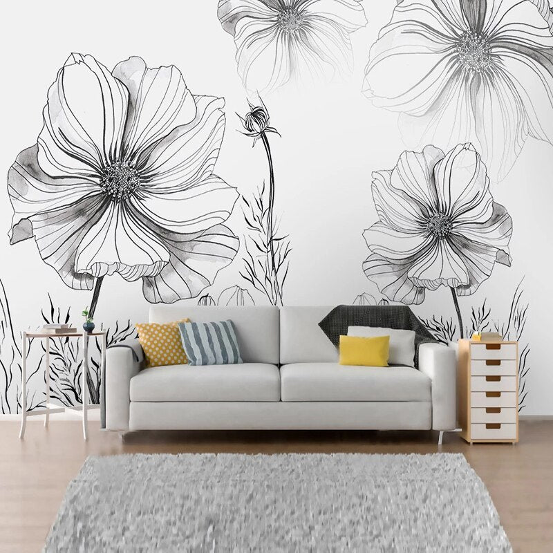 Sketch Flower Wallpaper Mural: Stunningly Unique Design