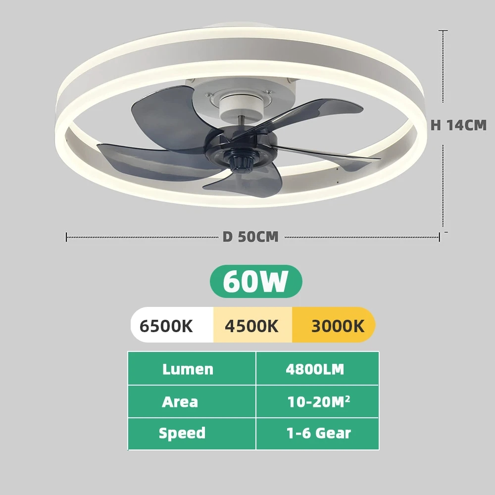 Intelligenter, leiser LED-Deckenventilator mit 6 Geschwindigkeiten