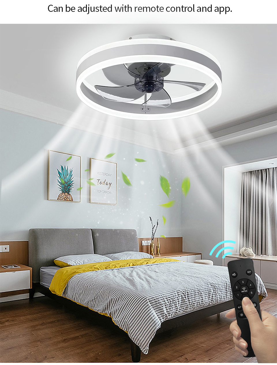 Ventilateur de plafond silencieux intelligent à DEL à 6 vitesses