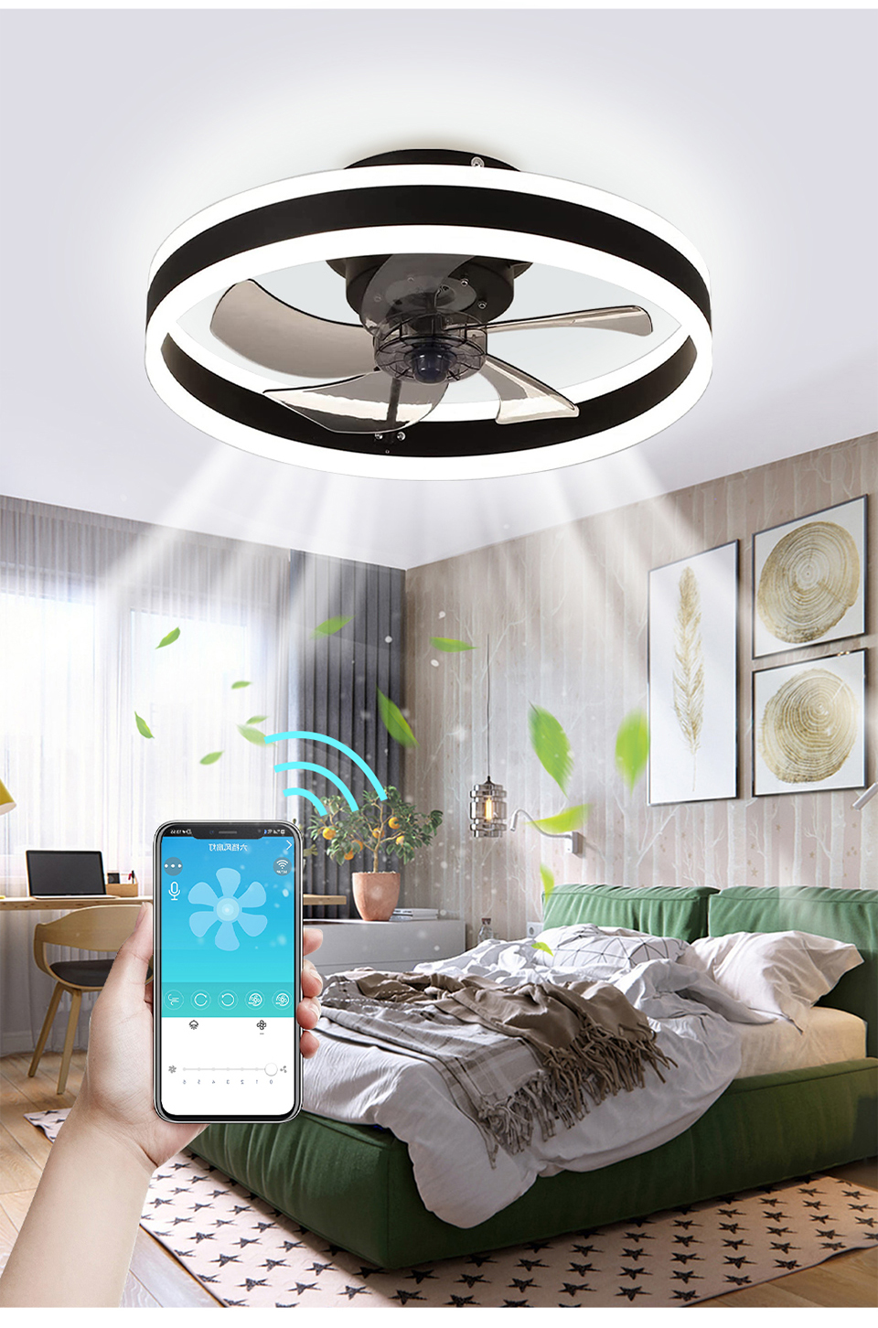 Smart LED Quiet Ceiling Fan Light 6-Speed