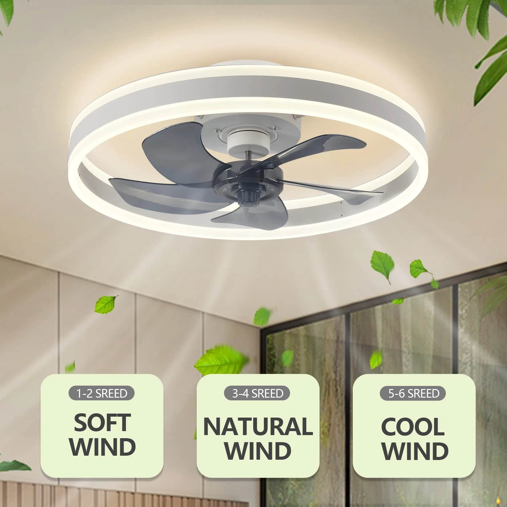 Smart LED Quiet Ceiling Fan Light 6-Speed