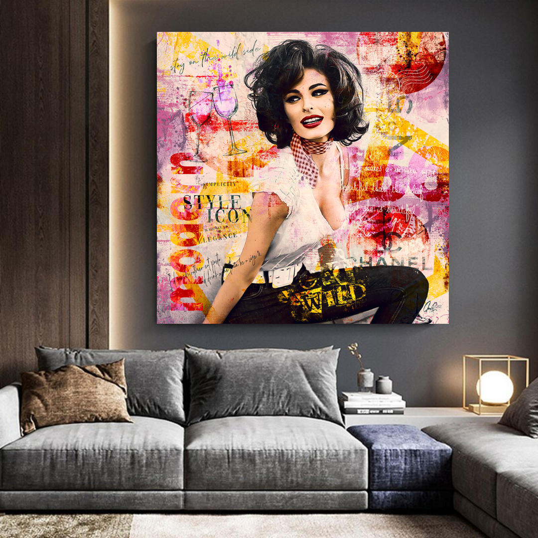 Sophia Loren "Get Wild" Canvas Wall Art for Living Room, Office, and Gift: