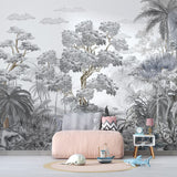 Sophisticated Monochrome Jungle Mural Wallpaper