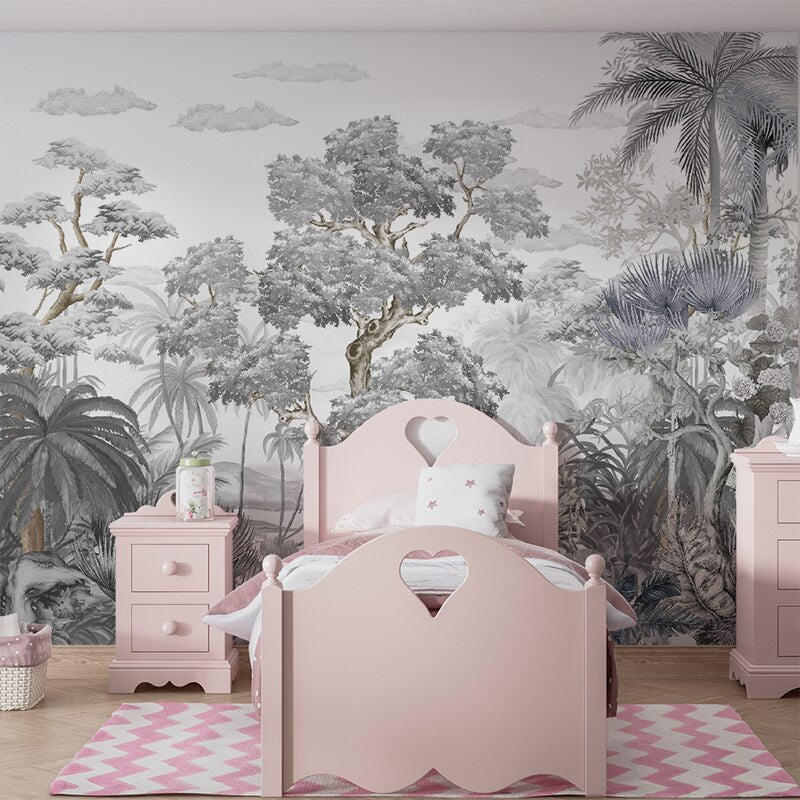 Sophisticated Monochrome Jungle Mural Wallpaper