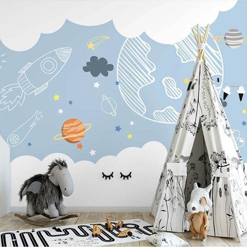 Space Adventure Sketch Nursery Wallpaper