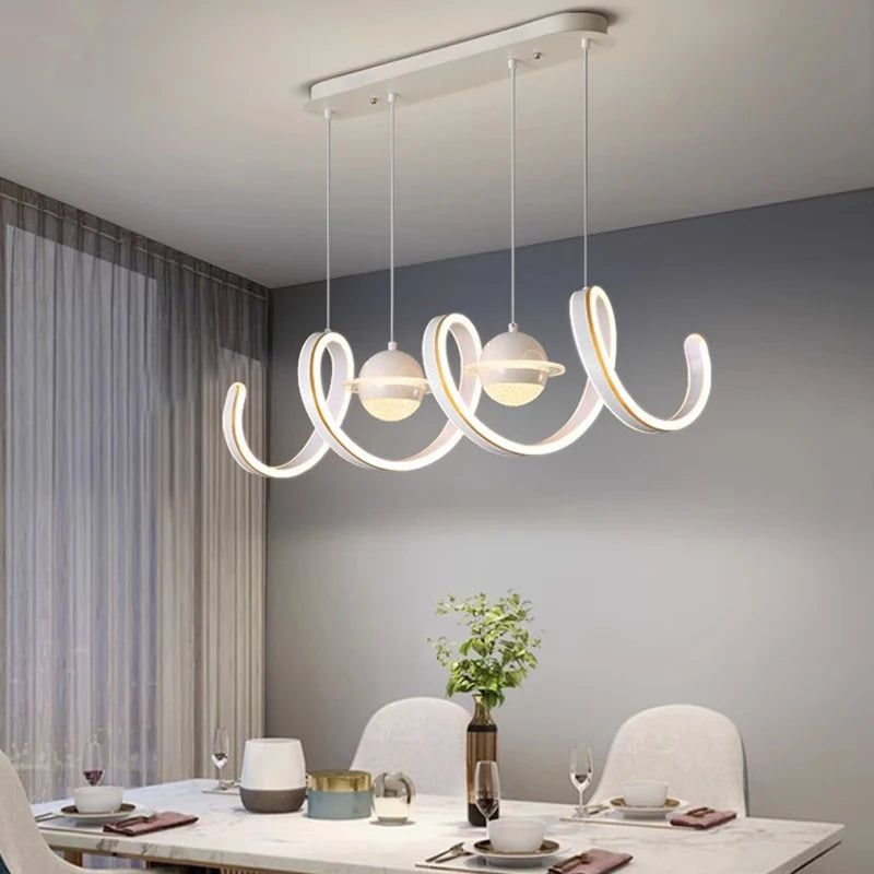 Lustre à anneaux en spirale pour îlot de cuisine à LED 