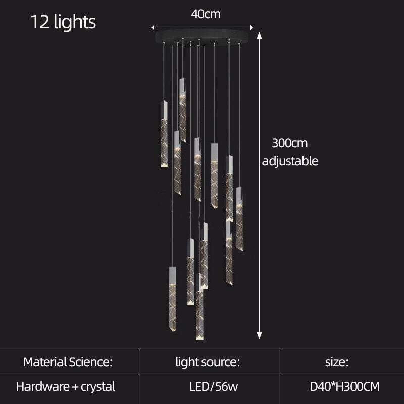 Lumière de lustre en cristal d'escalier