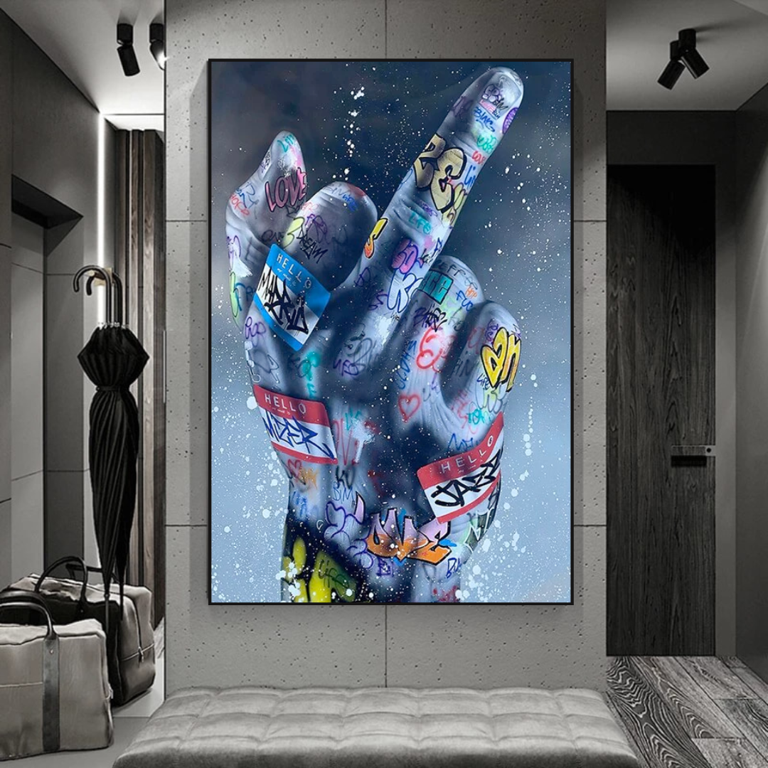 Street Art Middle Finger Gesture Canvas Wall Art