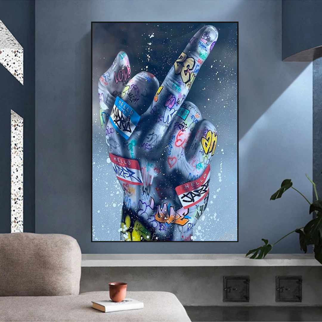 Street Art Middle Finger Gesture Canvas Wall Art