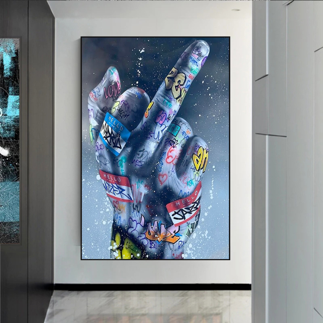 Street Art Middle Finger Gesture Canvas Wall Art