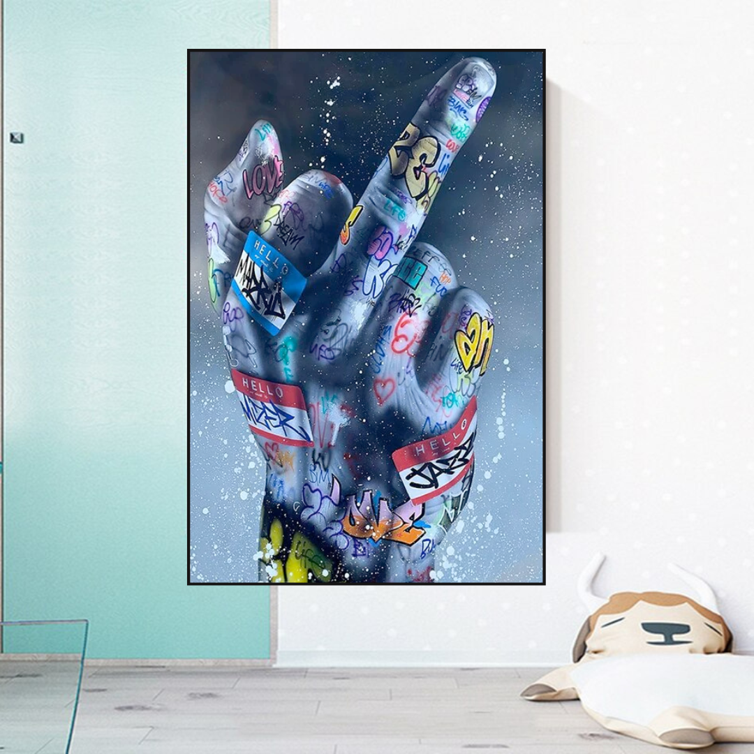 Street Art Middle Finger Gesture Canvas Wall Art