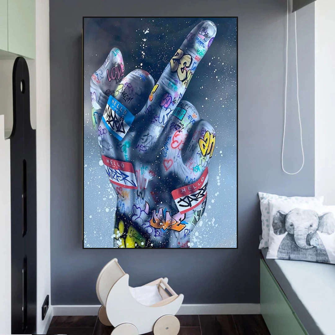 Street Art Middle Finger Gesture Canvas Wall Art