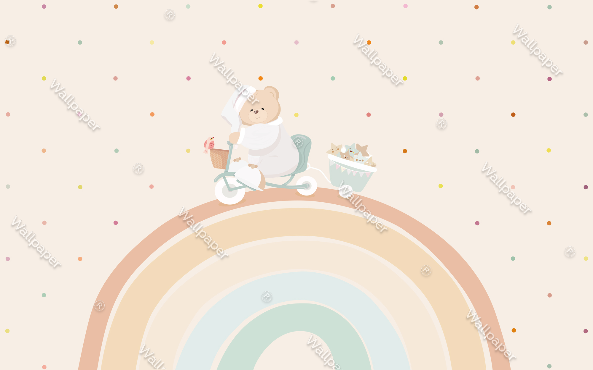 Teddy auf dem Fahrrad: Tapetenwandbild für das Babyzimmer