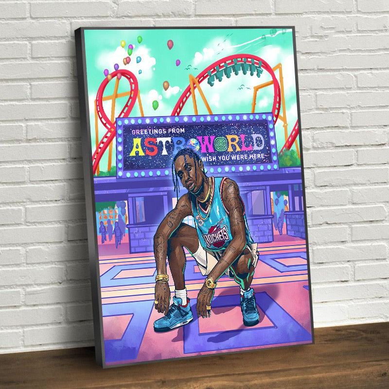 Travis Scott Pop Street Art Leinwand-Wandkunst – Astroworld-Kollektion