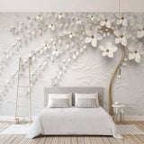 Arbre avec du papier peint de paysage de fleurs blanches pour le décor de mur à la maison