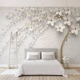 Tree with White Flowers Scenery Wallpaper for Home Wall Decor