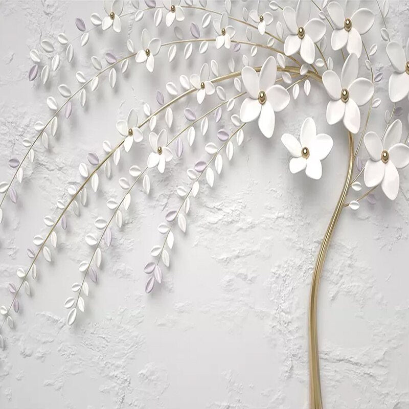 Tree with White Flowers Scenery Wallpaper for Home Wall Decor