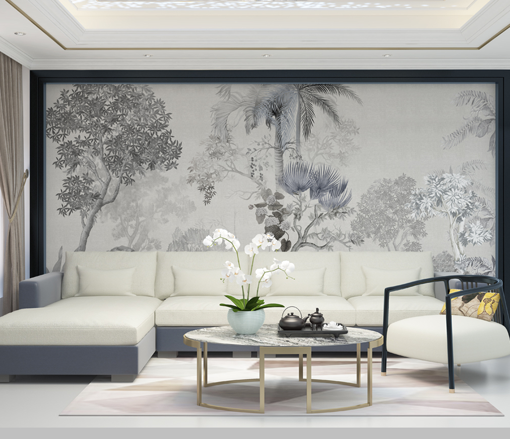 Tropical Sketch Theme Tree Wallpaper Murals