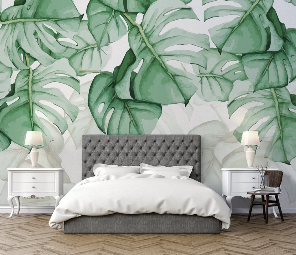 Papier Peint Mural Tropical: Thème Rétro Feuille de Fougère