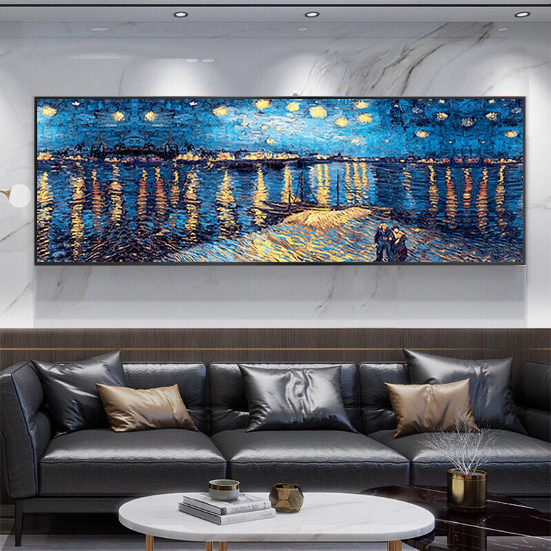 Van Gogh Impressionist Night Bridge with Lights  Canvas Wall Art