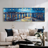 Van Gogh Impressionist Night Bridge with Lights  Canvas Wall Art