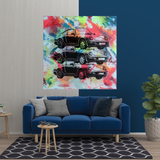 Vintage Cars Graffiti Canvas Wall Art