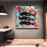 Vintage Cars Graffiti Canvas Wall Art