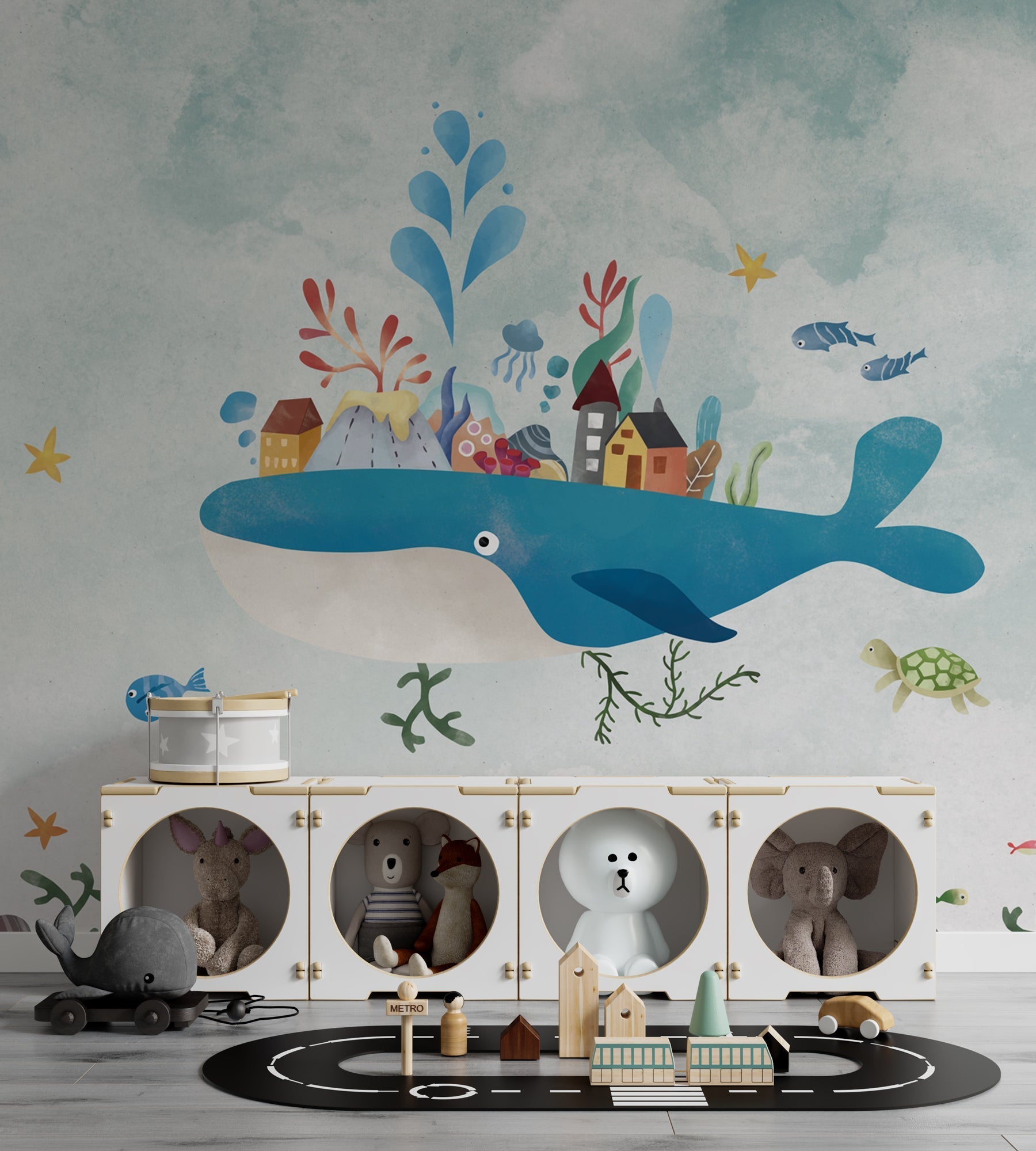 Whale Adventure - Kids Room Wallpaper Mural