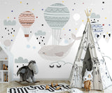 Whale and Air Balloons Kids Room Wallpaper Mural