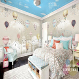 Whimsical Air Balloons Flying Nursery Wallpaper