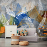 White Geometric Feather Wallpaper - 3D Home Wall Decor